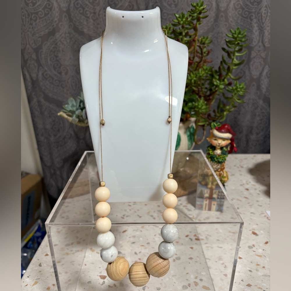 Wooden Bead Necklace with an Adjustable Sliding Clasp